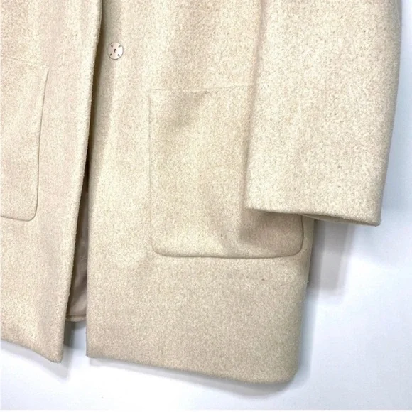 Zara Mid Length Cream Collarless Patch Pocket Coat - Picture 3 of 8